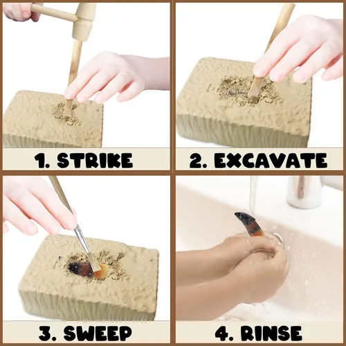 Miniatura 4 de ArtCreativity Dino Teeth Dig and Discover Kit de excavación para niños, incluye dientes fósiles de juguete T-rex y Tarbosaurus con 2 herramientas