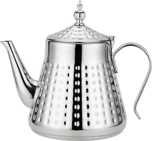 SANQIAHOME 1.2L (40oz) martillo de acero inoxidable modelado tetera con infusor extraíble, cubierta de hojas sueltas, plata