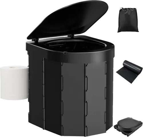 PAHTTO Portable Camping Toilet, Folding Toilet for Adults with Lid and Retractable Toilet Paper Holder, Waterproof Porta Potty with Carry Bag and