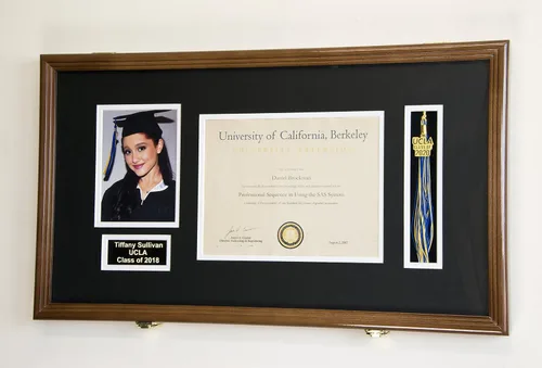 Miniatura 9 de Marco de diploma de graduación personalizado con borla, tapa de fotos grabado, vitrina para certificado de 11 x 8.5 pulgadas con colores Acabado