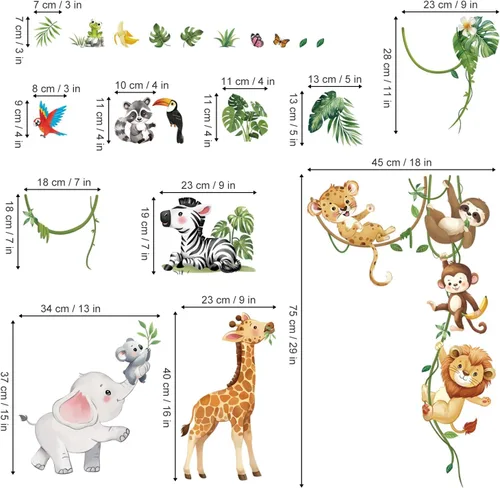 Miniatura 4 de decalmile Calcomanías de pared de animales del safari Calcomanías de pared de animales de la selva Animales trepadores de árbol Jirafa Elefante León