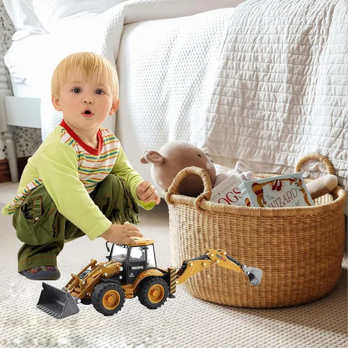 Miniatura 5 de Retroexcavadora, excavadora, camión, juguetes para niños, 1/50, construcción de vehículos de ingeniería de metal, tractor, colección de modelos