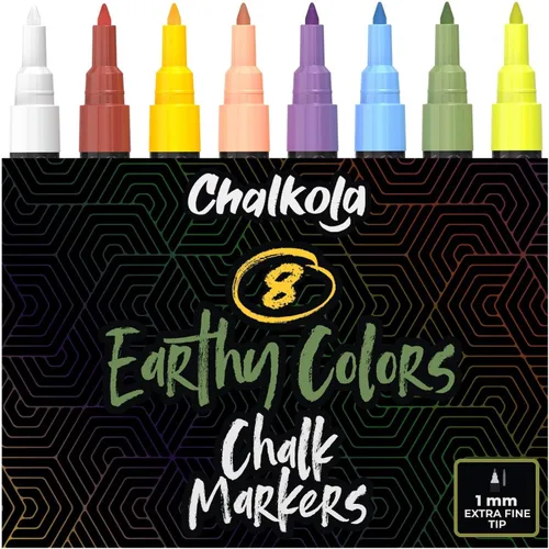 Chalkola Marcadores de tiza líquida (paquete de 8, punta extrafina de 0.039 pulgadas) para pizarra, ventana, etiquetas, bistró, vidrio, automóvil,