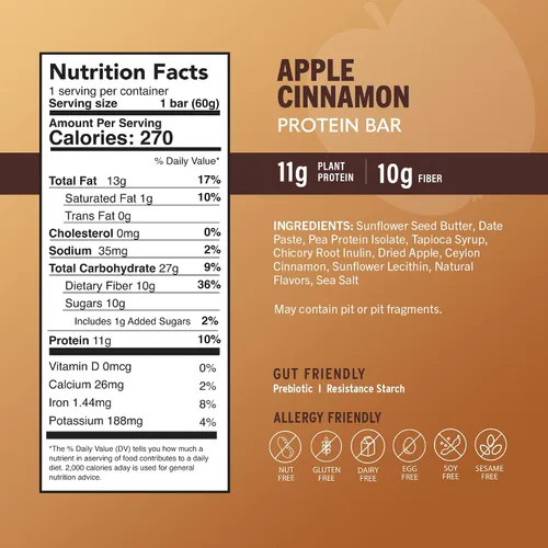 Miniatura 3 de Amrita - Barras de proteínas veganas sin frutos secos con manzana y canela (paquete de 12) Barra de proteínas de 11g a base de plantas Sin