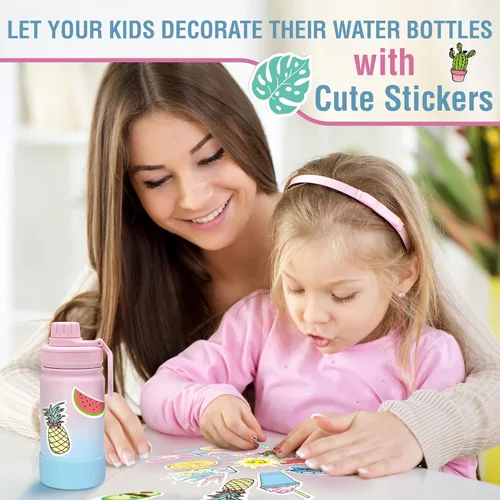 Miniatura 8 de CHILLOUT LIFE Botella de agua aislada para niños de 12 onzas para la escuela con tapa de boquilla a prueba de fugas y bonitas calcomanías Azul