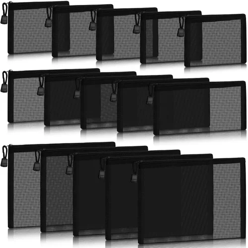 Miniatura 8 de Outus 15 bolsas de malla con cremallera, bolsa de maquillaje, organizador de viaje para cosméticos, estuche para lápices con cremallera para Negro