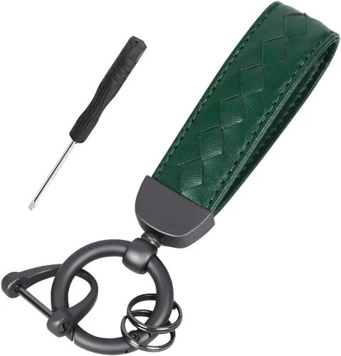 AUCELI Llavero de cuero genuino para automóvil, organizador de llaves de piel de oveja con anillo en D giratorio de 360 grados antipérdida (verde)