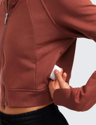 Miniatura 6 de CRZ YOGA Sudadera corta con capucha de forro polar con cremallera para mujer, para entrenamiento, atlética, casual, manga larga, con agujeros