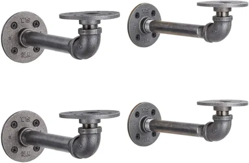 Miniatura 10 de PIPE DECOR Soportes de estante de tubería industrial, 2 pulgadas, paquete de 4 – Accesorios flotantes de doble brida montados en la pared, juego