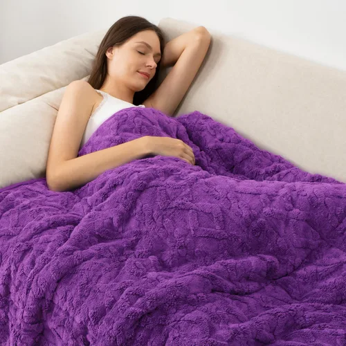 Miniatura 8 de Wemore Manta con peso de forro polar Sherpa para adulto, 10 libras de doble cara, acogedora y esponjosa, manta ultra mullida con parte superior