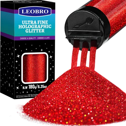 Leobro - Purpurina roja, purpurina, 180g/6.35oz de purpurina holográfica ultrafina, polvo de purpurina de resina de 1/128", purpurina metálica Láser