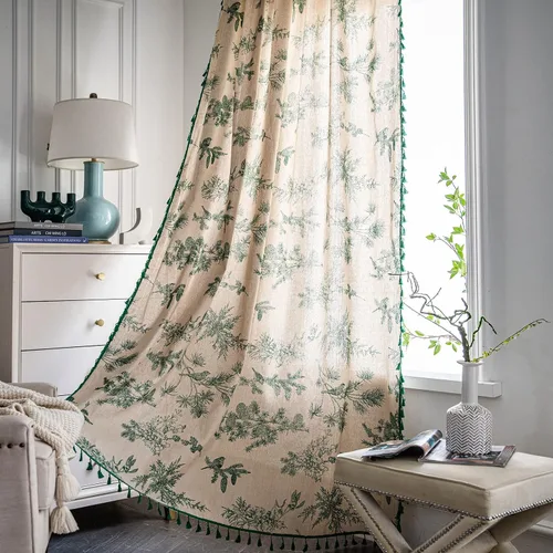 Miniatura 34 de Cortinas florales de granja semiopacas para sala de estar, de 63 pulgadas de largo, mezcla de lino y algodón, paneles de cortina de ventana cortos