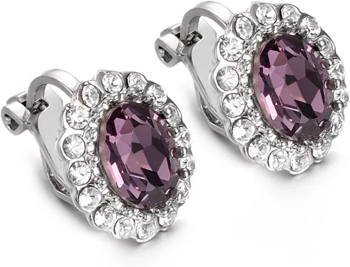Miniatura 11 de Yoursfs Austria - Aretes de clip de cristal para mujer, chapados en oro de 18 quilates, joyería de moda con halo de circonita cúbica, aretes sin