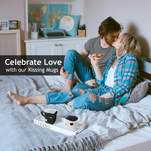 Miniatura 3 de MIAMIO - Juego de tazas de café/taza de besos para parejas de novia, de cerámica, con caja de regalo para bodas/cumpleaños/aniversario (negro)