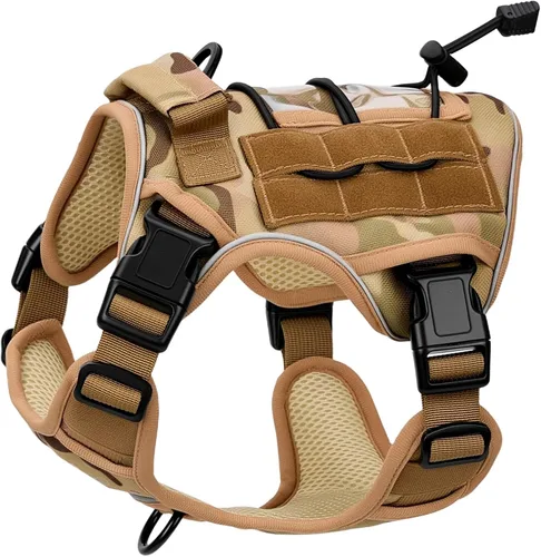 Miniatura 11 de Arnés táctico para perros grandes, chaleco reflectante ajustable sin tirones con sistema Molle, control de grado militar K9 para entrenamiento