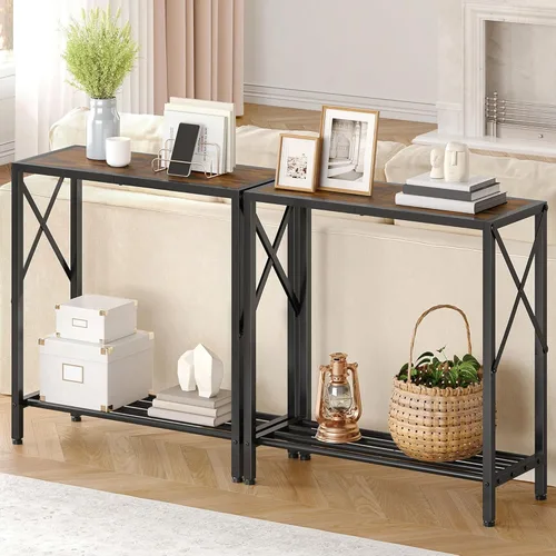 Miniatura 2 de Tajsoon - Mesa de consola de 28.3" de largo, mesa estrecha de 2 niveles para entrada con estantes abiertos, pequeña mesa de sofá para sala de estar