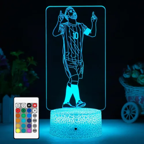 Miniatura 7 de Jugador de Fútbol Argentino #10 Lámpara 3D de Ilusión para Niños, con Control Remoto y Toque Inteligente, Lámpara Regulable, para Decoración