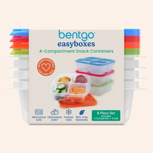 Miniatura 9 de Bentgo Easyboxes - Juego de 8 piezas de contenedores de aperitivos de 4 compartimentos con 4 bandejas y 4 tapas personalizadas para mantener