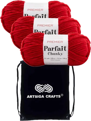 Miniatura 25 de Premier Yarns Parfait Chunky Mushroom 1150-41 (6 madejas - mismo lote de tinte) Peso S Bulky #6 Hilo de poliéster para ganchillo y punto con bolsa