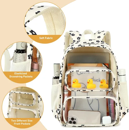 Miniatura 62 de CAMTOP Mochila transparente resistente y transparente para estudiantes, escuela, trabajo, festival, viajes, deportes, Beige, Mediana, Camtop Mochila