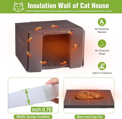 Miniatura 3 de GUTINNEEN Casa climatizada para gatos al aire libre con forro aislante para invierno, impermeable, refugio para gatos