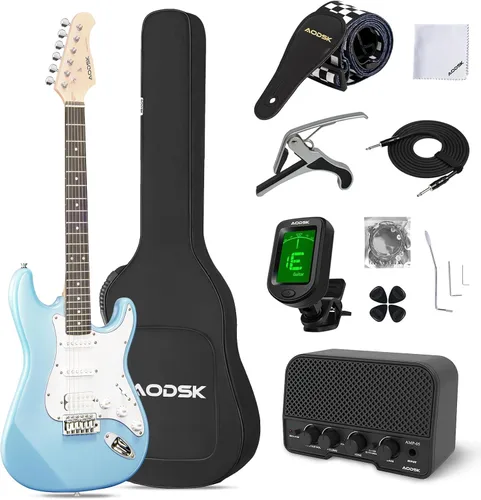 Miniatura 11 de AODSK - Guitarra eléctrica con amplificador, kit para principiantes de 39 pulgadas de cuerpo sólido de tamaño completo, todos los accesorios