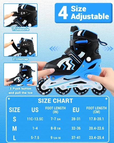 Miniatura 2 de Patines en línea para niños y niñas de 6 a 12 años, patines ajustables para principiantes con ruedas iluminadas para niños, jóvenes y adolescentes