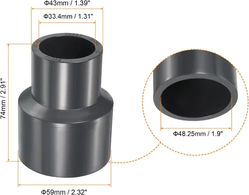 Miniatura 2 de PATIKIL UPVC Reductor de tubería de montaje de 1-1/2 "x 1" Socket Schedule 80, conector adaptador de acoplamiento recto, gris