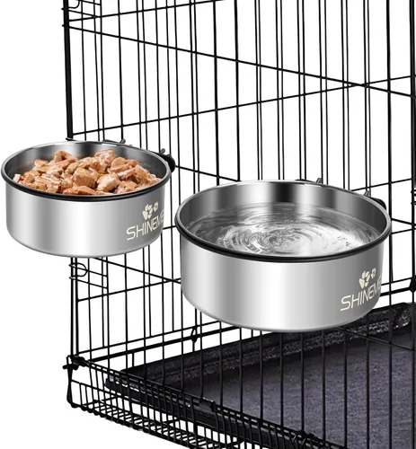 Miniatura 13 de Tazón de Agua Colgante para Perrera, ShineMe Paquete de 2 Tazones de Acero Inoxidable para Comida y Agua para Jaula de Perro, Jaula, Tazones
