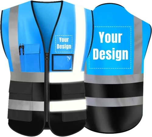 Chaleco de seguridad de alta visibilidad con tiras reflectantes, personaliza tu logotipo Hi Vis, chaleco de trabajo para exteriores con 5 bolsillos