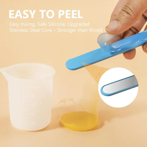 Miniatura 3 de KISREL Tazas medidoras de silicona para resina, suministros de resina con tazas de 600 ml y 100 ml, tazas de mezcla de resina, varillas de agitación
