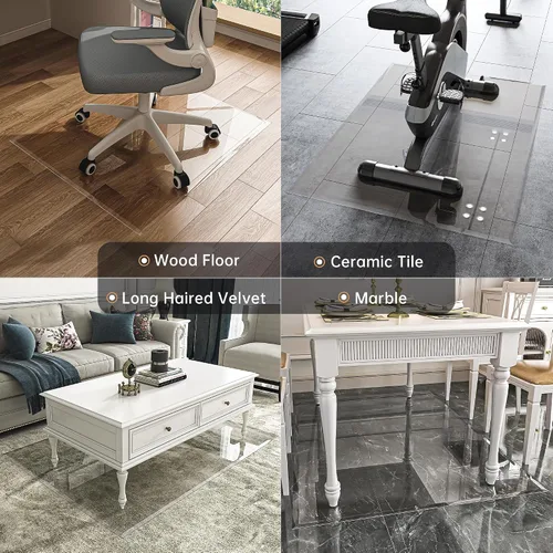 Miniatura 9 de [Vidrio templado] Tapete para silla de vidrio con borde biselado de 36 x 36 pulgadas con borde pulido, tapete transparente para silla de oficina, se