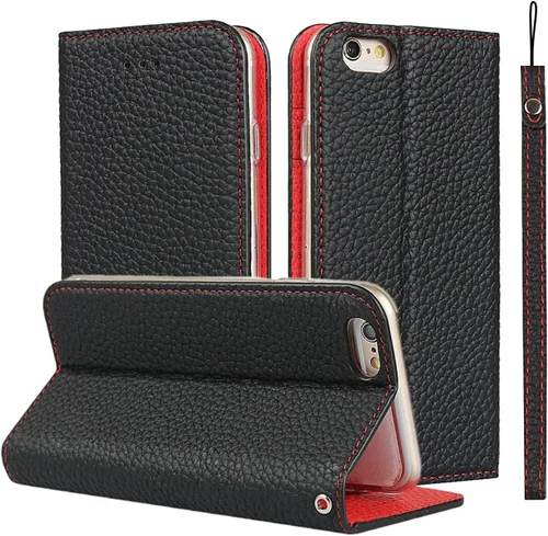 iCoverCase Funda tipo cartera de piel auténtica para iPhone 6s Plus/6 Plus, con correa para la muñeca, tarjetero y cierre magnético, función atril