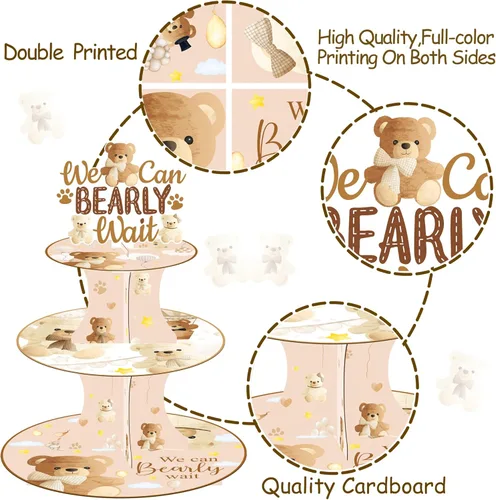 Miniatura 2 de umoni We Can Bearly Wait - Soporte para cupcakes de oso para baby shower, 3 niveles con tema de oso, soporte para cupcakes We Can Bearly Wait