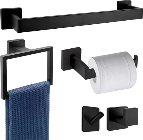 Juego de 5 piezas de accesorios de baño de 23.6 pulgadas, incluye toallero de 23.6 pulgadas, anillo para toalla de mano, soporte para papel