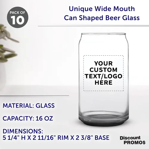 Miniatura 4 de Juego de 10 vasos de lata de cerveza personalizados, 16 onzas, tamaño de pinta, texto promocional, logotipo, forma de lata de soda, cristalería