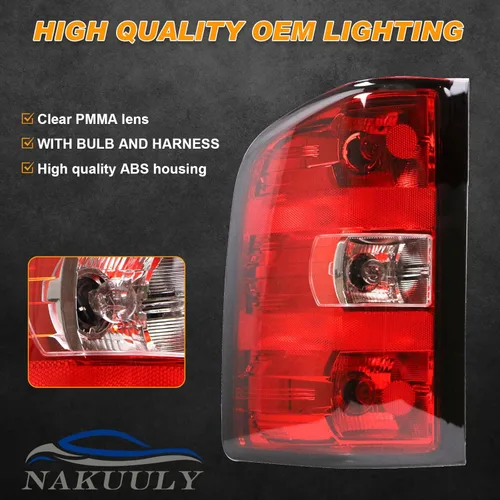Miniatura 6 de Ensamble de luz trasera Nakuuly Compatible con 2007-2013 Chevy Silverado 1500 2500HD 3500HD GMC Sierra 2500 HD 3500 HD Luz trasera lateral del lado