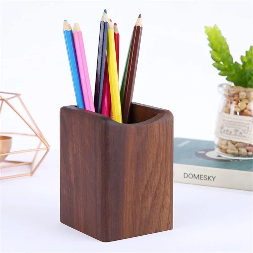 Miniatura 4 de Armiya Organizador de bolígrafos de madera para escritorio, oficina, organizador de madera natural, caja de almacenamiento, suministros