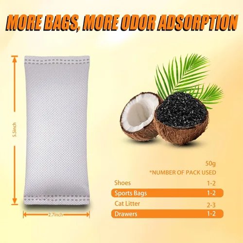 Miniatura 9 de Bolsas purificadoras de aire de carbón con cáscara de coco de 1.76 onzas, elimina olores y humedad, bolsas purificadoras de aire fresco natural
