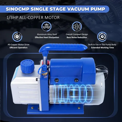 Miniatura 3 de Bomba de vacío de una sola etapa 4CFM, HVAC 110V 60HZ 1/3 HP Power para R12 R22 R134a R410a R502 AC Sistema de recarga de refrigerante, para aire