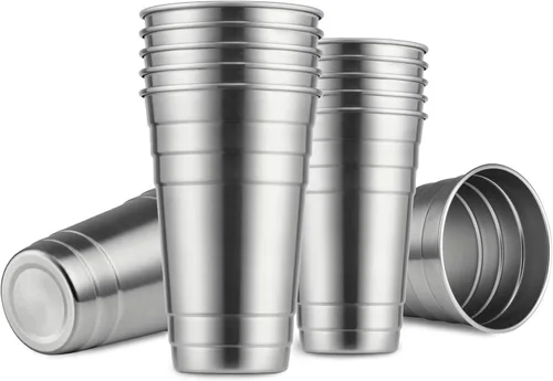 Miniatura 9 de MEWAY Vasos de acero inoxidable de alta calidad de 16 onzas (paquete de 12) – Vasos de metal de alta calidad – Vaso apilable duradero, vasos