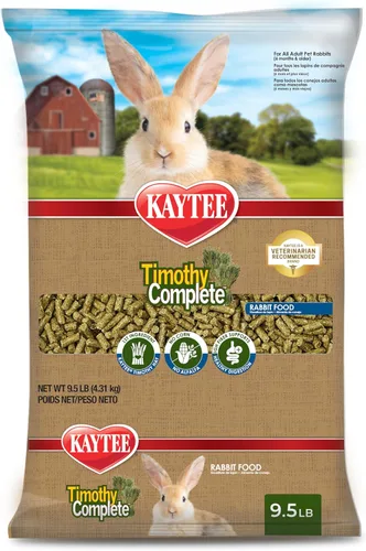 Miniatura 12 de Kaytee Timothy - Alimento completo para conejos, fabricado con heno Timothy, alto en fibra, apoya la salud dental y la digestión, 4.5 libras