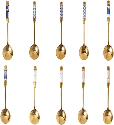 Miniatura 7 de Cucharas de café de acero inoxidable chapadas en oro, cucharaditas de acero inoxidable, cuchara de cerámica, cuchara de té y café para postre