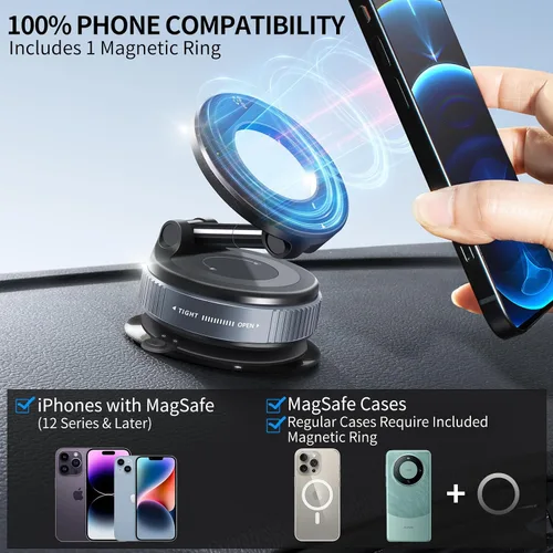 Miniatura 4 de Galundge Soporte Magnético de Succión para Teléfono con Vacío, Montura de Sujeción para Coche Plegable y Retráctil 2025 Mejorada para Magsafe