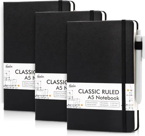 Miniatura 15 de feela Paquete de 3 Cuadernos Diarios a Granel, Cuaderno de Tapa Dura Clásico con Rayas Rayado Diarios con Soporte para Bolígrafo para Mujeres Niñas