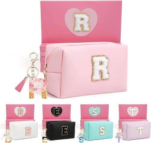 Miniatura 96 de AIBFRID 2 piezas de bolsas de maquillaje iniciales para mujeres, regalos de cumpleaños para niñas de 4 5 6 7 8 9 10 11 12 años, bolsas de cosméticos