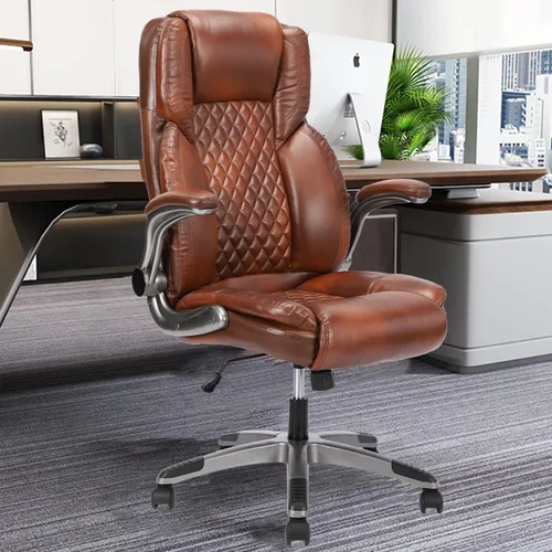 Miniatura 12 de Silla de oficina ejecutiva con brazos abatibles, sillas de oficina ergonómicas grandes y altas con respaldo alto, soporte lumbar oscilante de 90 a