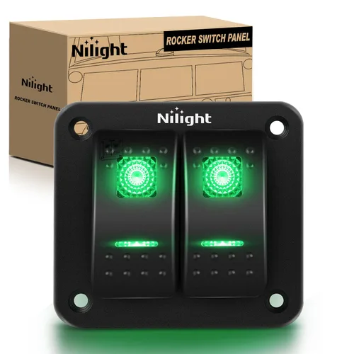 Miniatura 19 de Nilight Panel de interruptor basculante de 2 posiciones, 12V 24V DC, interruptores rojos, aluminio, 5 pines, ON OFF, precableado, impermeable