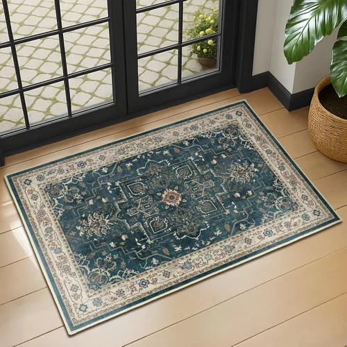 Miniatura 37 de Alfombra de pasillo profundo azul 2x8, alfombra de pasillo lavable antideslizante para entrada interior, alfombra de medallón vintage de 0.27