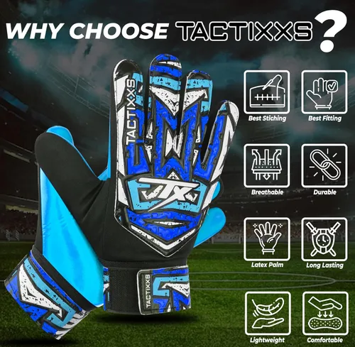 Miniatura 4 de Guantes de portero de fútbol para niños y jóvenes, guantes de portero de fútbol Funky antideslizantes con palma de látex de 0.16 in con agarres Azul